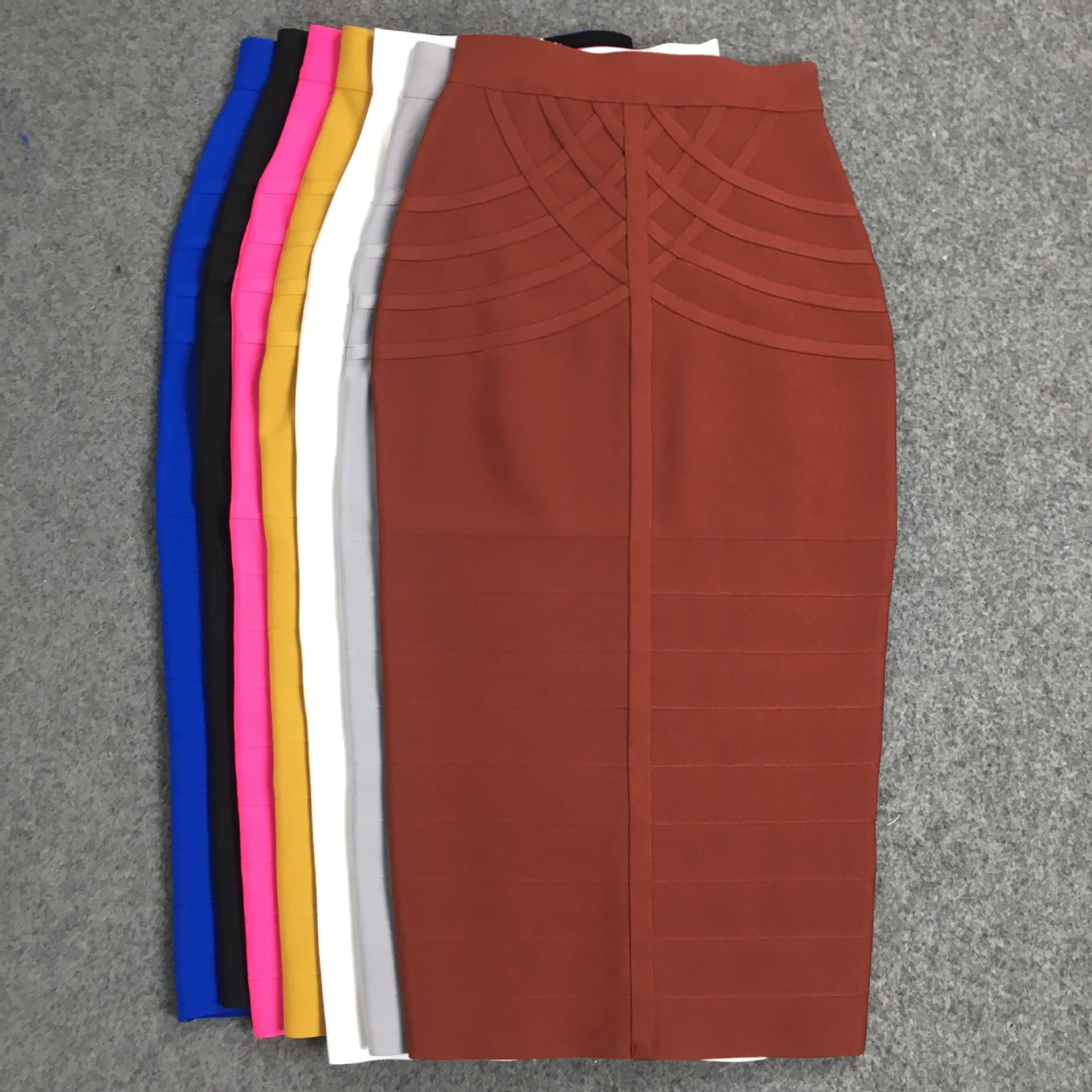 9 Colors Women Elegant Over Knee Bodycon Bandage Skirts Top Quality Elastic High Waist Office Lady Pencil Skirts High Street