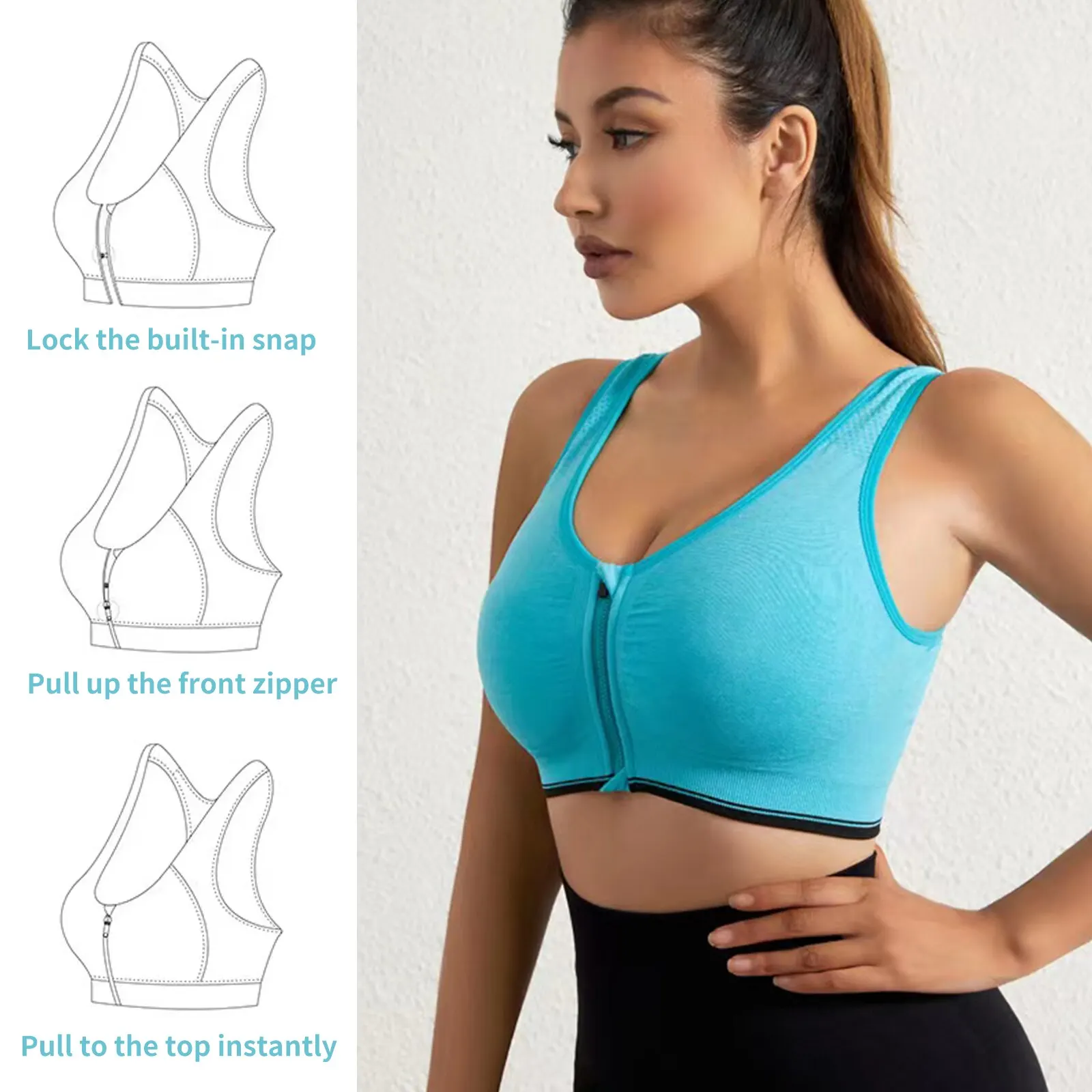 Women Seamless Bra Underwear Camisole Crop Top Free Size Black Skin Blue Front Zipper Breathable Sports Fitness Yoga Casual