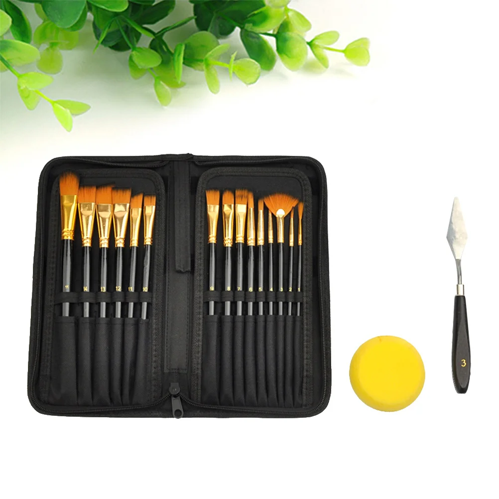 

15pcs Oil Paint Brush Set Synthetic Bristles For Acrylic Watercolor Body Face Painting Fine Detail Large Area Zipper Case Art