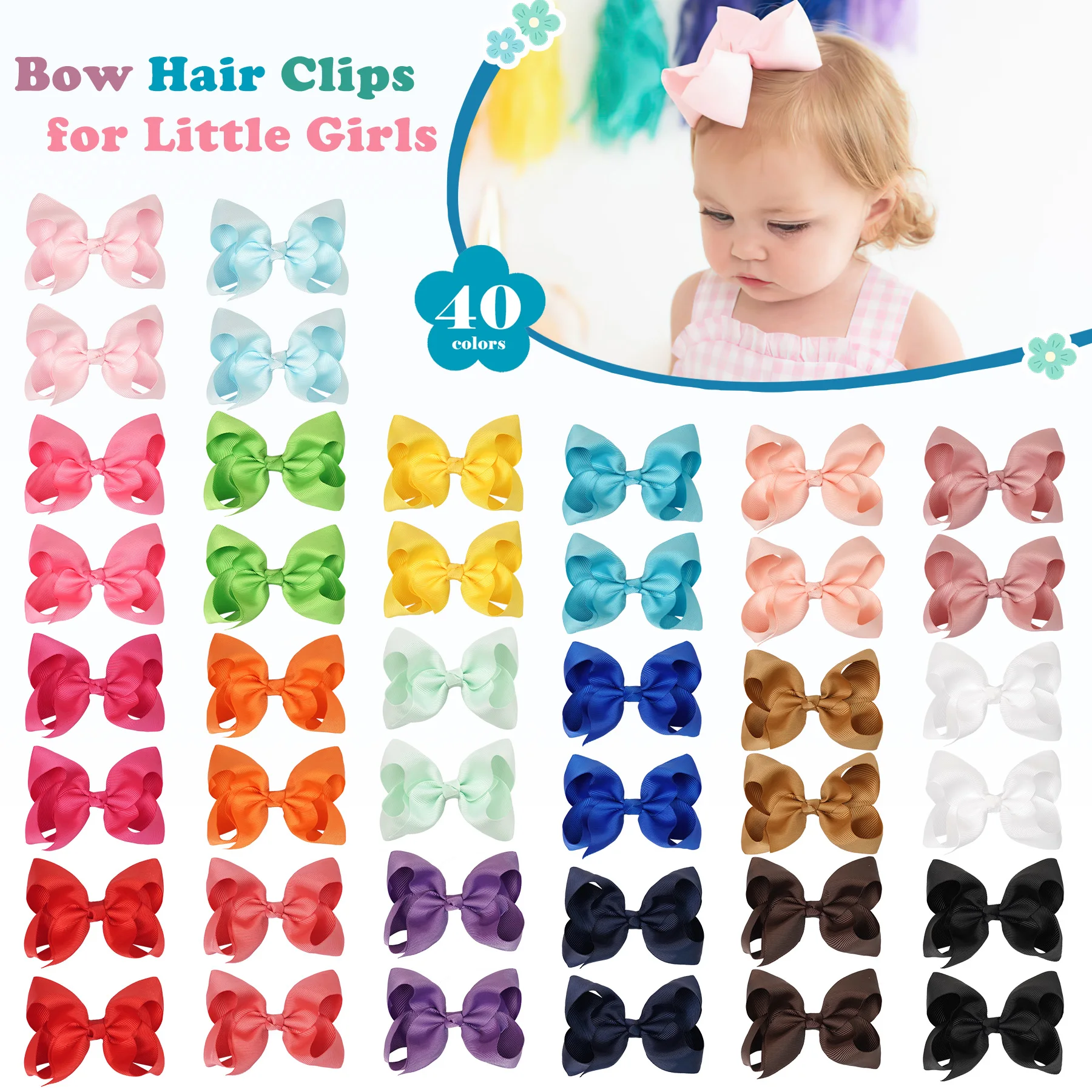 

20 шт. 4,5 дюйма, милые однотонные заколки для волос с бантом из репсовой ленты для девочек, заколки ручной работы, заколки, головные уборы, детские аксессуары для волос