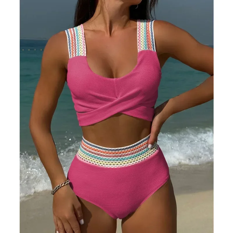 جديد مثير البيكينيات 2025 ملابس السباحة النسائية رفع الإناث ملابس سباحة حريمي الشاطئ لباس سباحة عالية الخصر مجموعة البكيني بركة الاستحمام
