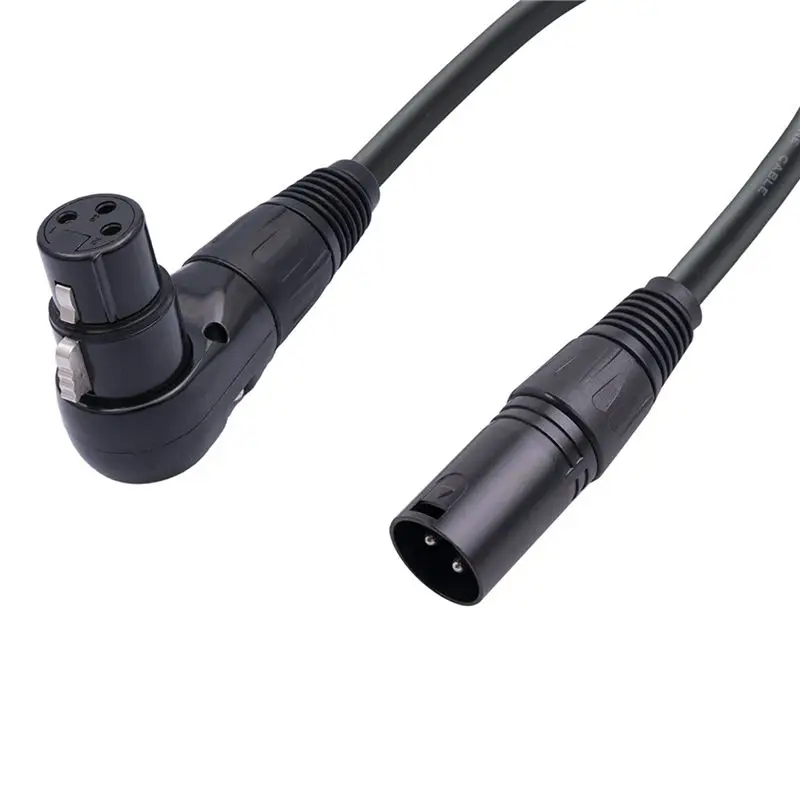 B76B XLR Microphone Extension Cable 90 Degree Right Angle Female to Straight Male 3-Pin 1M 2Pcs