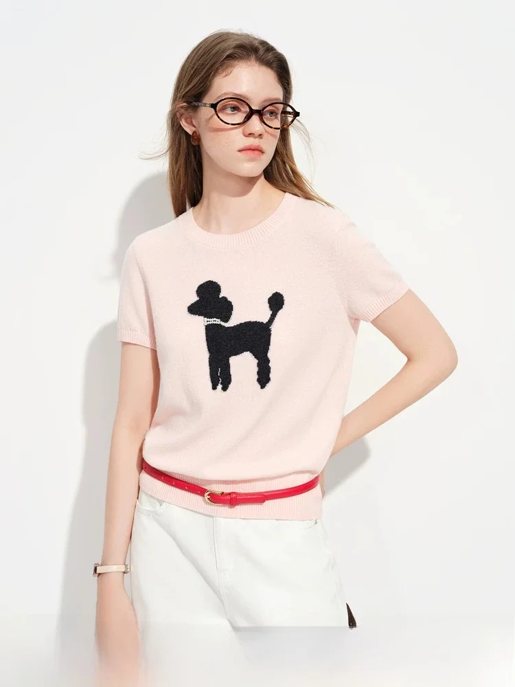 

Vanslanden Women's Knitted Pearl Decorated Short Sleeve Sweater Soft Woolen Spring New Style Comfortable Breathable round Neck