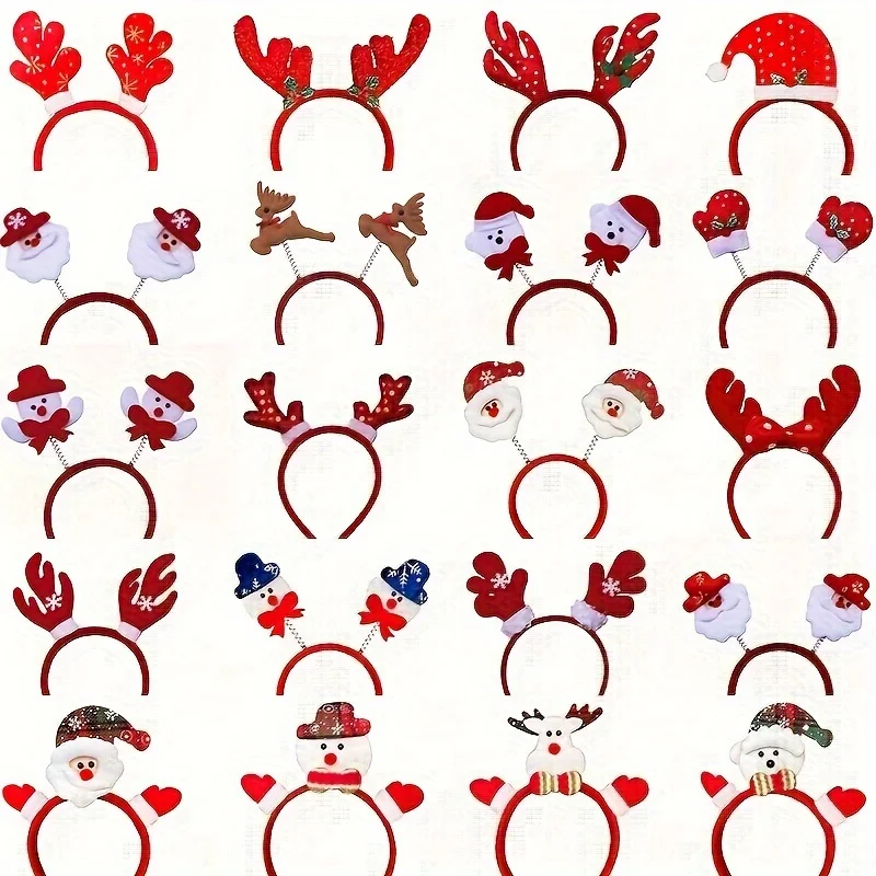 12 Pcs Different Holiday Christmas Headbands Christmas Themed Plastic Headbands with Santa Claus Snowman Reindeer Antlers Party