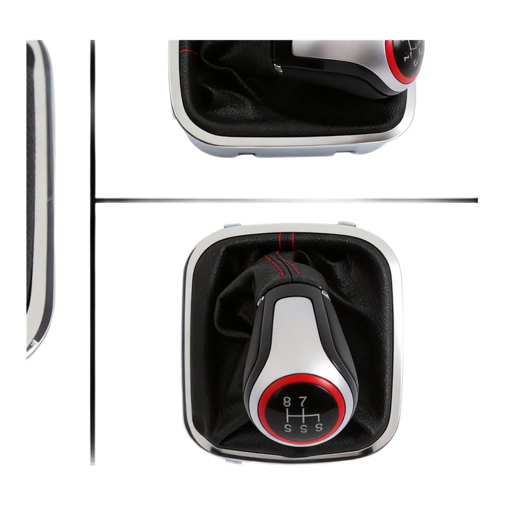5 Speed Manual Shift Knob Bracket Assembly For Polo 6R 6C For Hatchback Sedan 2011-2019 Black Leather Red Stitching Car Interior