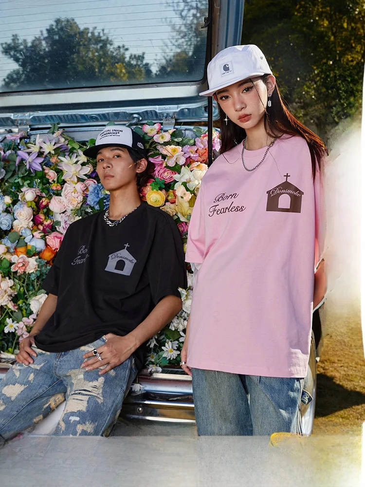 

Donsmoke American Streetwear round Neck Short Sleeve T-Shirt Basic Versatile Youth Trend Cotton Pure Print Creative Fun