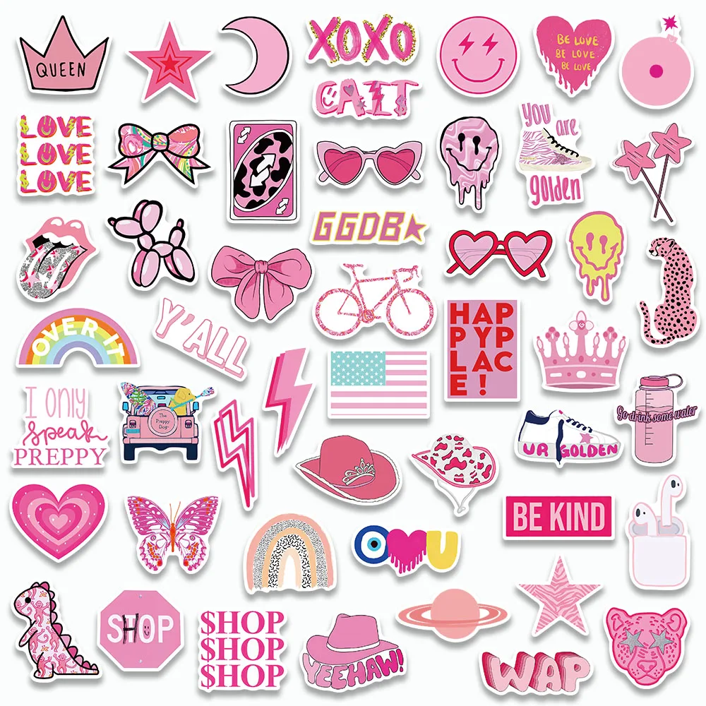 50PCS Preppy Style Stickers  INS Style Pink DIY Decals For Party Gift Skateboard Motorcycle Scrapbooking Laptop Suitcase Toys