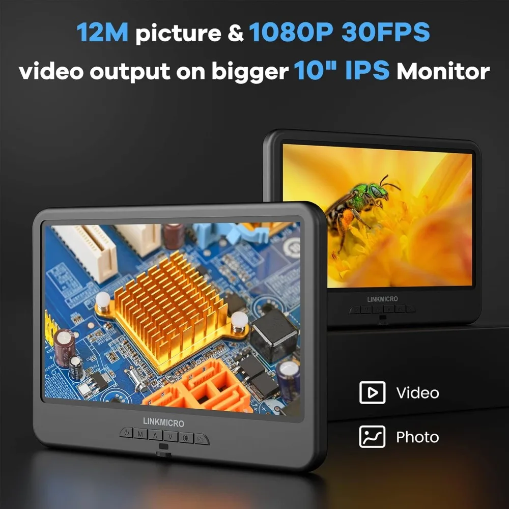 10.1 Inch LCD Digital Microscope 260X Magnification with 12.6 Inch Stand 32GB Coin Viewer Soldering Camera for Electronics