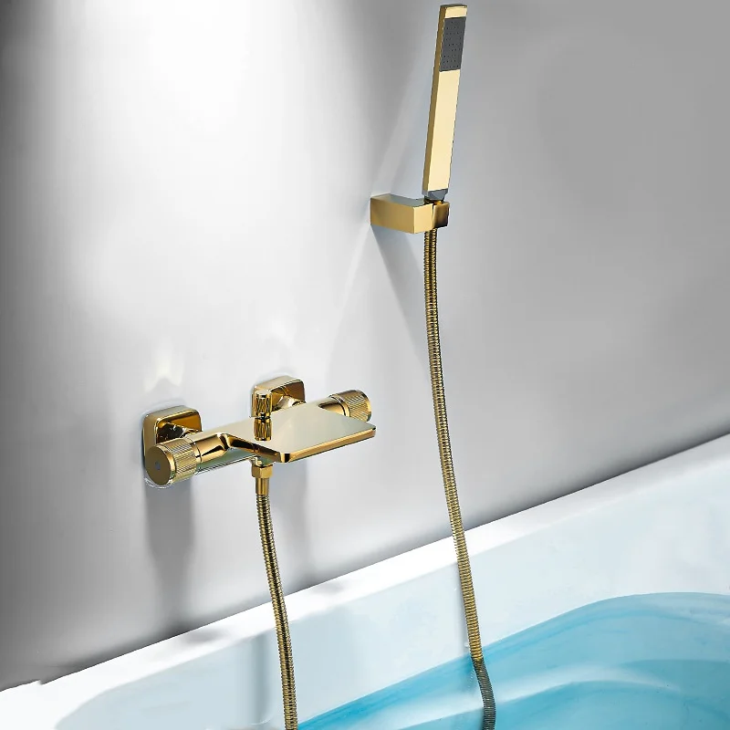 

Gold Bathtub Faucet Set Wall Mounted Bathroom Waterfall Brass Shower Faucet Set Brush Gold /Gold Black Finished