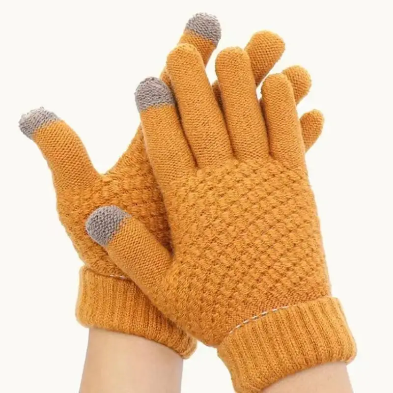 Damen Herren Warme Winter-Touchscreen-Handschuhe, dehnbare klassische Strick-Fäustlinge, Woll-Fingerhandschuhe für Outdoor, Radfahren und Autofahren – Detail 11