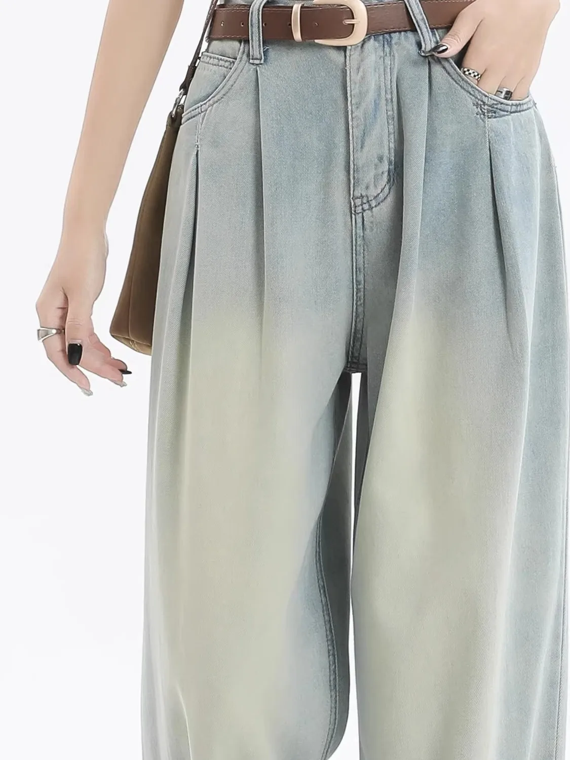 High Waist Wide Leg Silk Denim Jeans Women's Summer Thin Loose Slimming Floor-Length Pants Ladies Loose Fit  Jeans