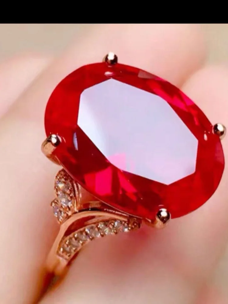 

S925 Silver Ring Set with Red Zircon Faionable Versatile Luxury Trendy Ring for Daily Wear Universal Size Adjustable