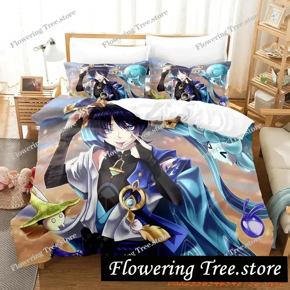 

Hot Sale Game Genshin Impact Scaramouche Bedding Set Cartoon Anime set Adult Kid Bedroom Duvetcover Sets 3D Kawaii