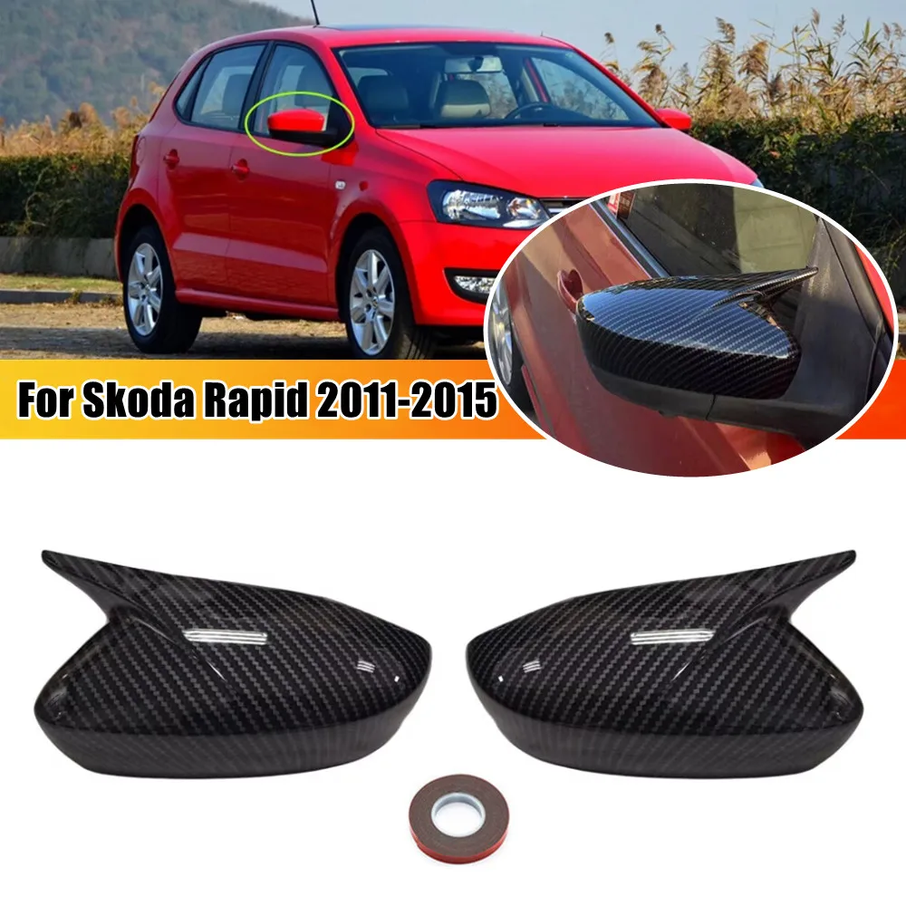 

For Skoda Rapid 2011 2012 2013 2014 2015 ABS Car Rearview Side Mirror Cover Wing Cap Exterior Door Housing Trim Adhesive Sticker