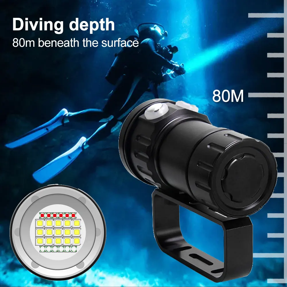 Linterna LED de buceo, iluminación subacuática de 10000 lúmenes, 100m, resistente al agua, táctica, para fotografía y vídeo