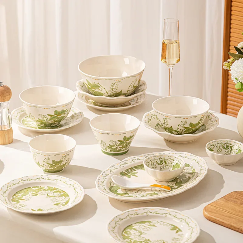 LingAo--New 2025 Fresh Underglaze Ceramic Plate, Bowl and Dish Set Combination
