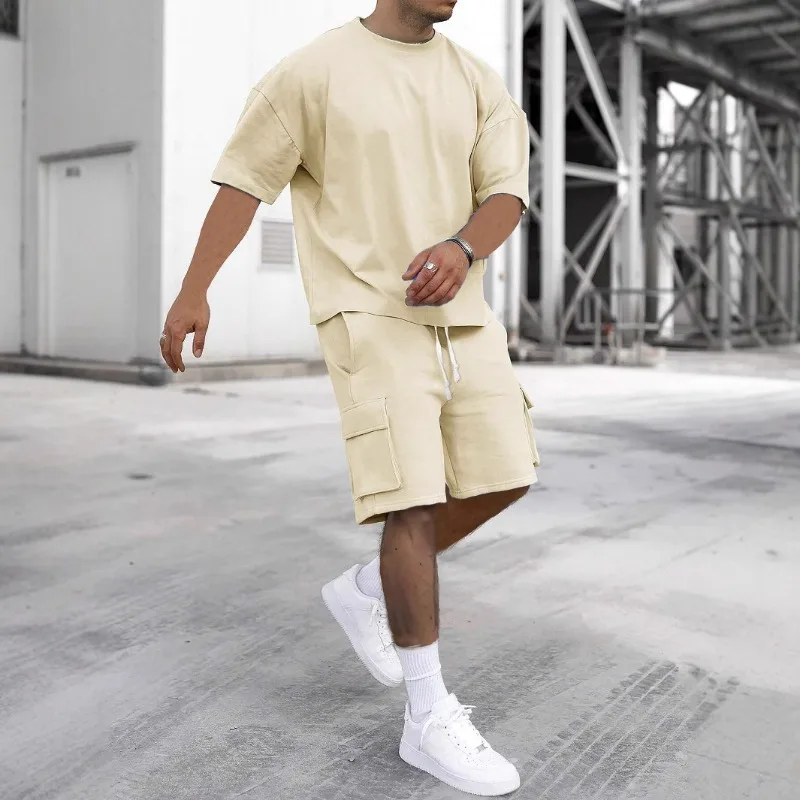 2025 Men's Summer New Fashion T-Shirt Workwear Shorts Casual Sports Suit Men