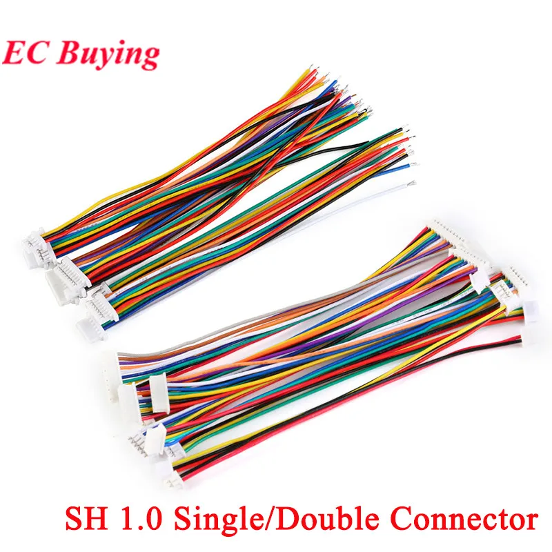 Conector de cabo de fio sh 1.0, 5 peças diy sh1.0 jst 2/3/4/5/6/7/8/9/10 pinos linha eletrônica plugue terminal duplo único 28awg 10cm