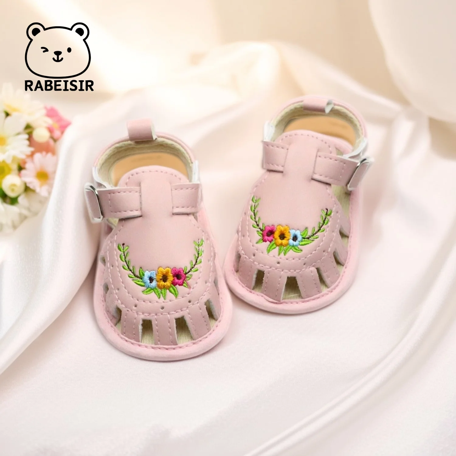 

Baby sandals 0-1 year old baby walking shoes 0-6-12-18 months soft sole breathable anti slip embroidered design