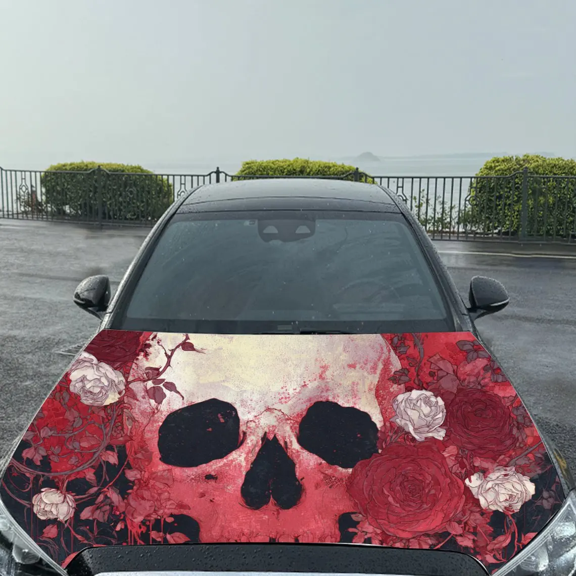 ملصقات غطاء السيارة على شكل جمجمة حمراء مذهلة مع لهجات الأزهار - لفافة فينيل ذاتية اللصق ومقاومة للماء ومتينة، وتزيين وتحمي #5