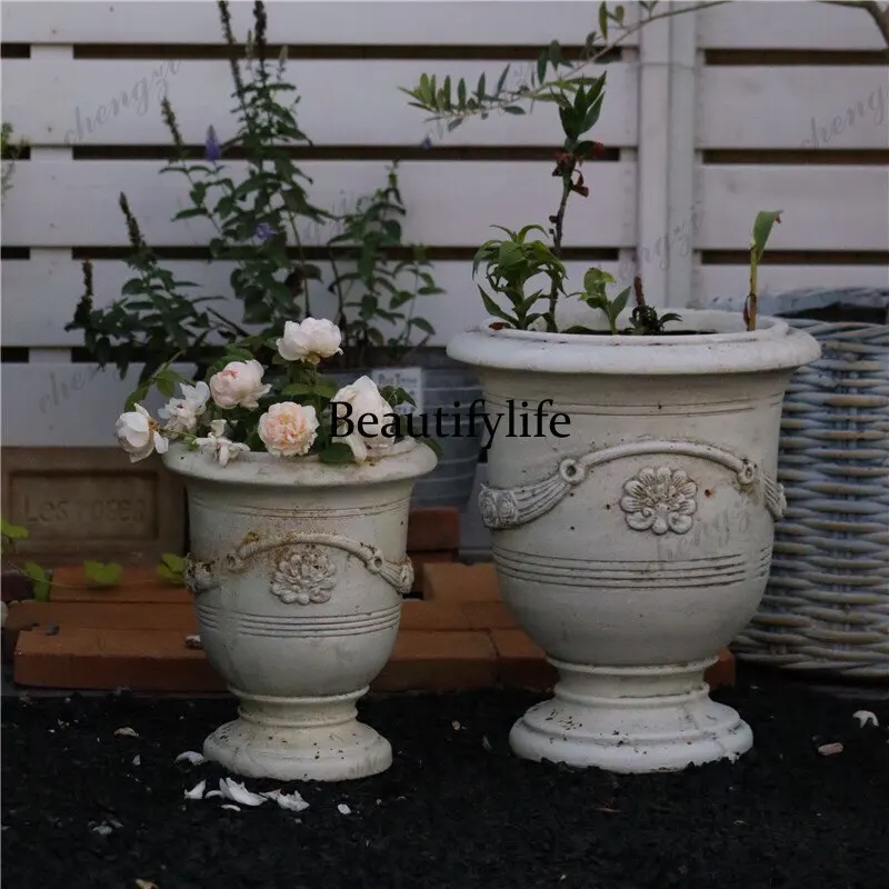 Magnesium oxide old rust round flower pot indoor home outdoor balcony garden groceries decorative ornaments handicrafts
