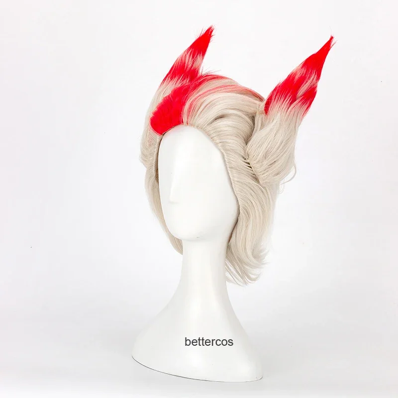 Lol Kasu cosplay wig 30cm silver mix red heat resistant synthetic hair wig wig cap two ears