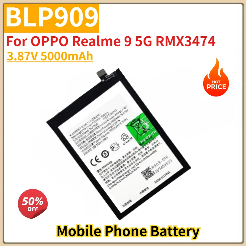 

BLP909 High Quality Phone Battery 3.87V 5000mAh For OPPO Realme 9 5G RMX3474 Brand New Replacement Battery