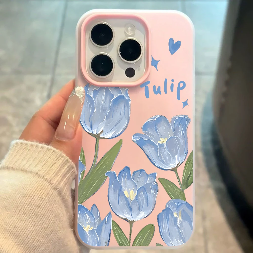 Für Samsung Galaxy S21 S26 S25 S24 S23 S22 Ultra Plus FE Hülle Blaue Tulpenblumen-Cover Für A37 A36 A54 A55 A56 Staubdichte Schutzhülle – Detail 2