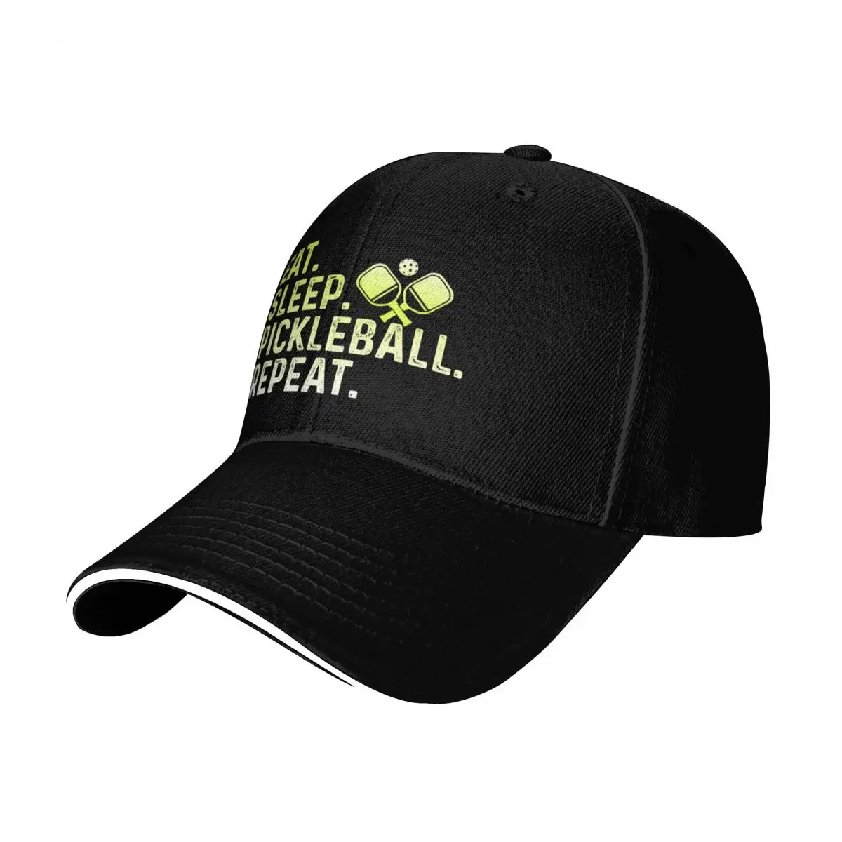 Eat Sleep Pickleball Repeat Baseball Cap Cotton Twill Breathable Contrast Two Tone Brim Snapback Flat Bill