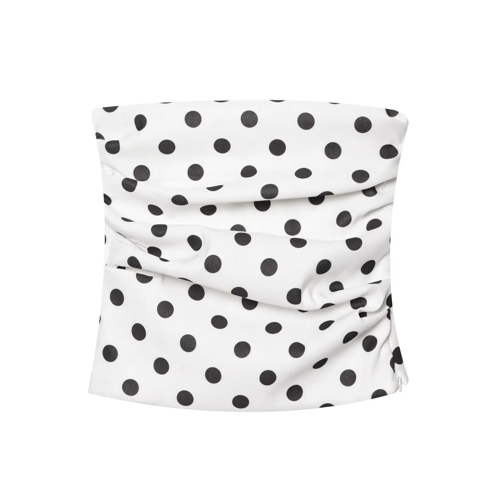 

Zevity 2025 New Women Sexy Strapless Polka Dots Print Pleated Slim Blouse Female Side Zipper Slim Shirts Blusas Chic Tops LS9264