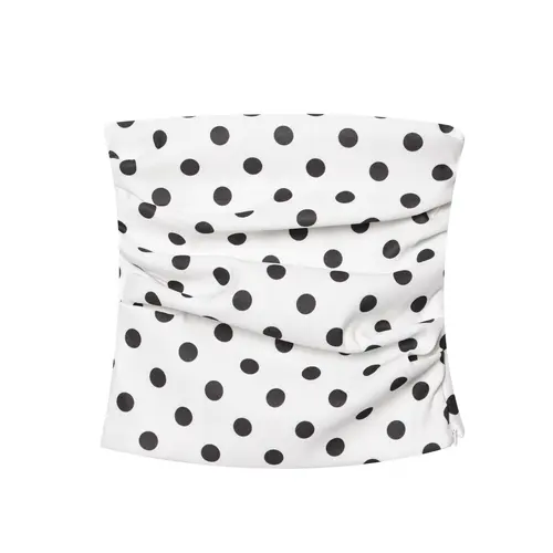 Zevity 2025 nuevas mujeres Sexy sin tirantes dibujo de lunares plisado blusa delgada femenina cremallera lateral camisas delgadas Blusas Chic Tops LS9264