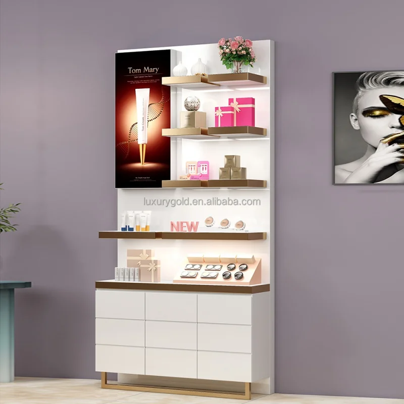 Custom. Customize Logo Unique Design Multilayer Counter Perfume Wooden Stand Display Stand Perfume Display for Cosmetics Fair