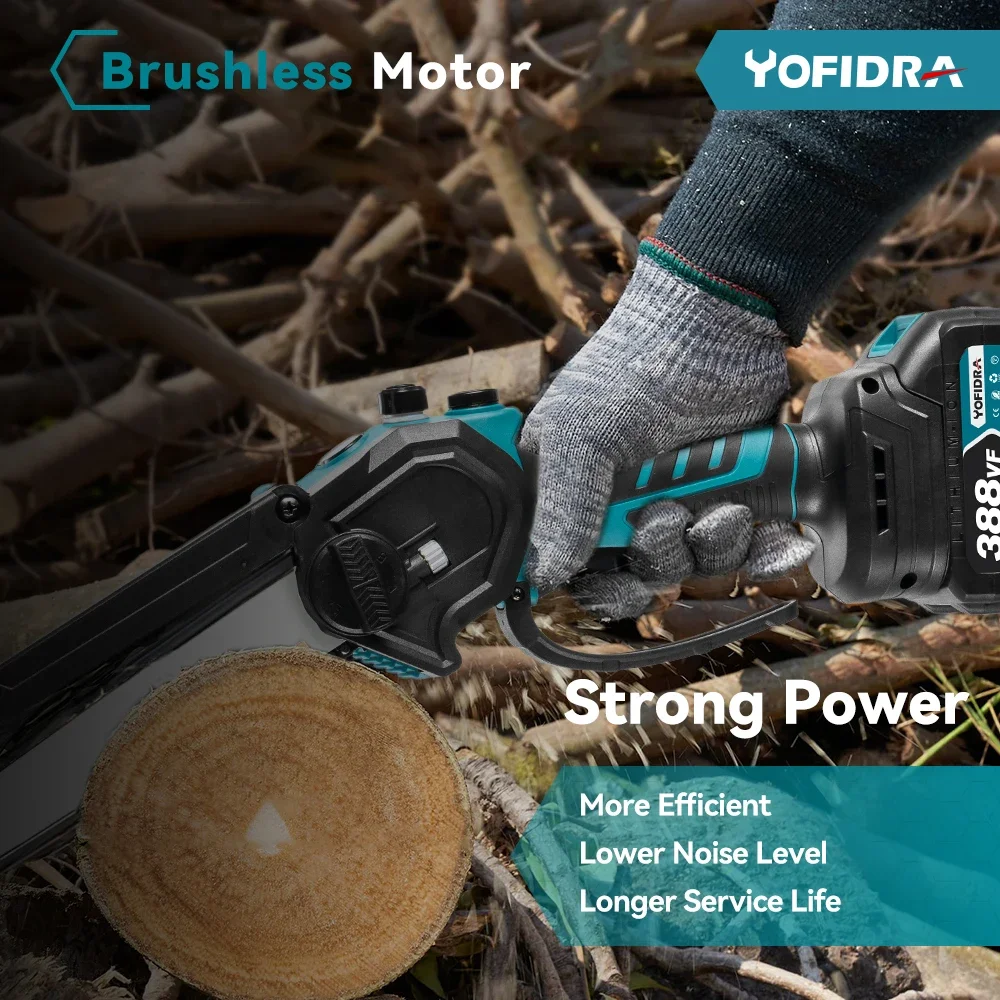 YOFIDRA 8 Inch Mini Brushless Electric Chainsaw Cordless Pruning Saw Rechargeable Woodworking GardenTool for Makita 18V Battery