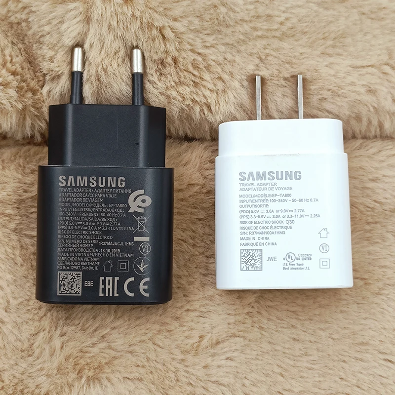 EP-TA800 Samsung 25W Super Fast Charger EU/US Power Adapter Dual Type C Cable For Galaxy ZFlip 3 4 5G S23 S22 S21 Ultra Note 10+