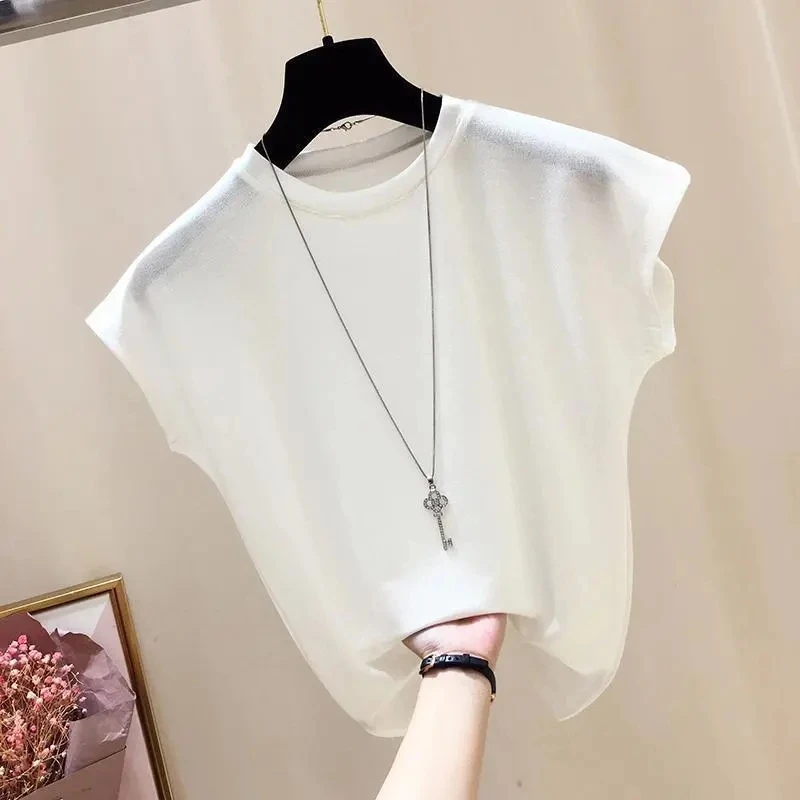 

Korean Temperament Simple Fashion Solid Summer Ice Silk Short Sleeved T-shirt Women's New Round Neck Loose Casual Thin Knit Top