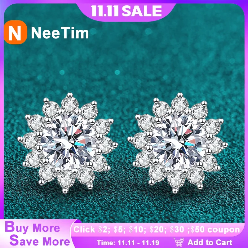 

NeeTim 1CT Moissanite Earring For Women Girl 925 Sterling Silver Sparkling Diamond Ear Studs Wedding Engagement Jewelry Gift