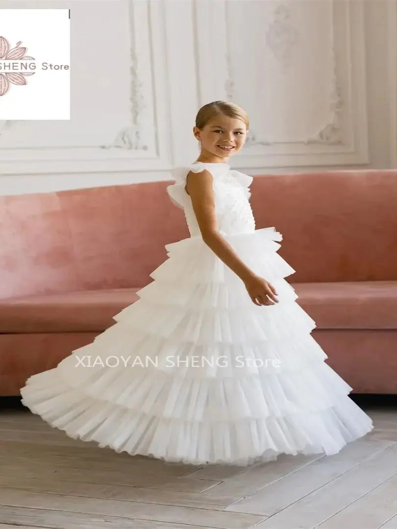 Robe de demoiselle d'honneur Boho en couches pour mariage, princesse en fibre de tulle, robe de Rhde première communion élégante pour enfants, robe de soirée