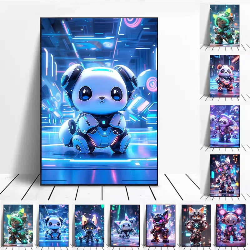 

New Bar Decorative Paintings Canvas Painting Home Decor Robot Decor for Room Panda Cartoon DJ Rabbit Prints Wall Interior Art