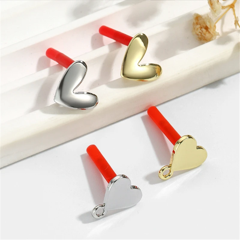 10 Pieces New Geometric Heart Earrings Settings Base Accessories Ear Stud Charm Connectors Diy Ornament Jewelry Findings Making