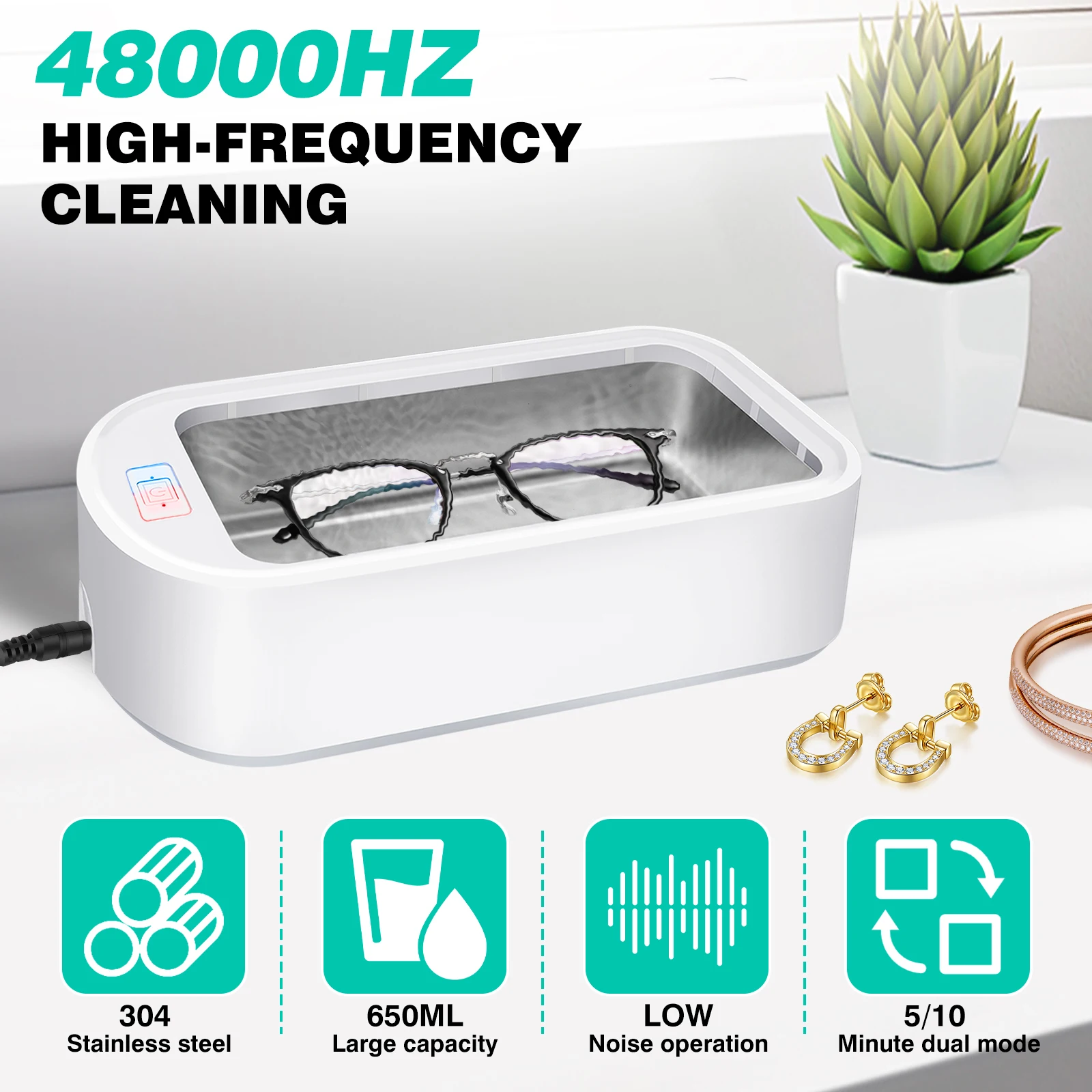 Ultrasonic Cleaner,650ML Ultrasonic Glasses Jewelry Cleaner Ultrasonic Cleaning Machine for Eyeglass,Watches,Ring,Blade Razor