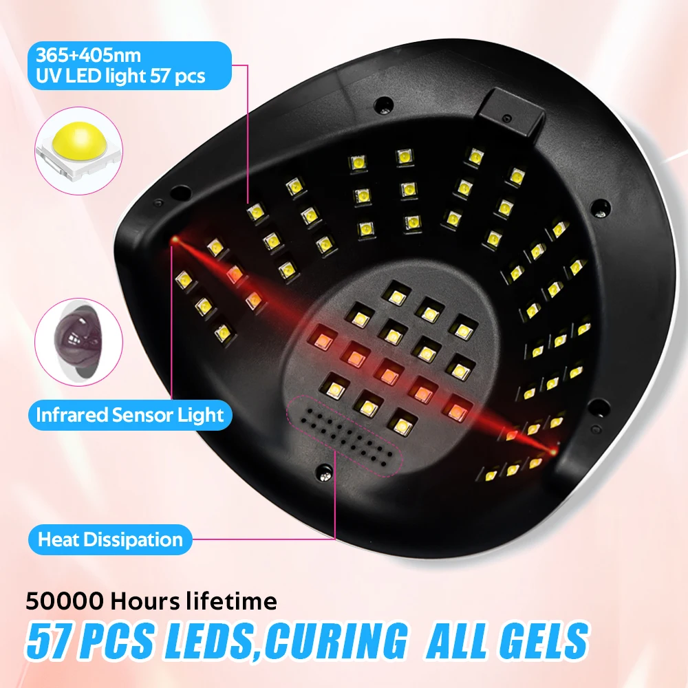 UV Nail Drying Lamp com Sensor Inteligente, 114W Gel Polonês Secador, Ferramentas de Manicure, 57 LEDs