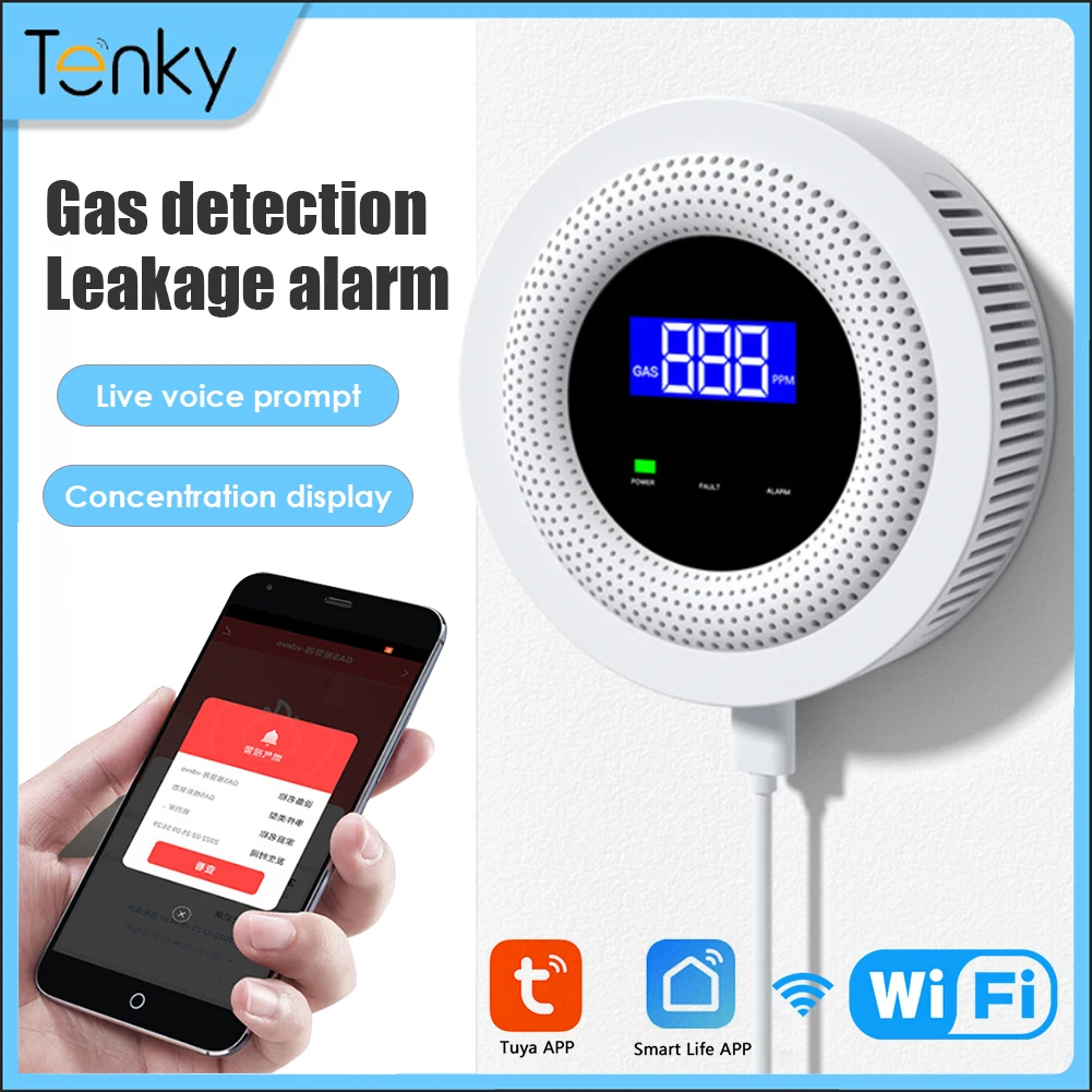 Tuya Wifi Gas Leak Sensor CH4 LPG Natural Gas Leakage Detector Alarm Fire Security Warn APP Message Push LCD Display Smart Life