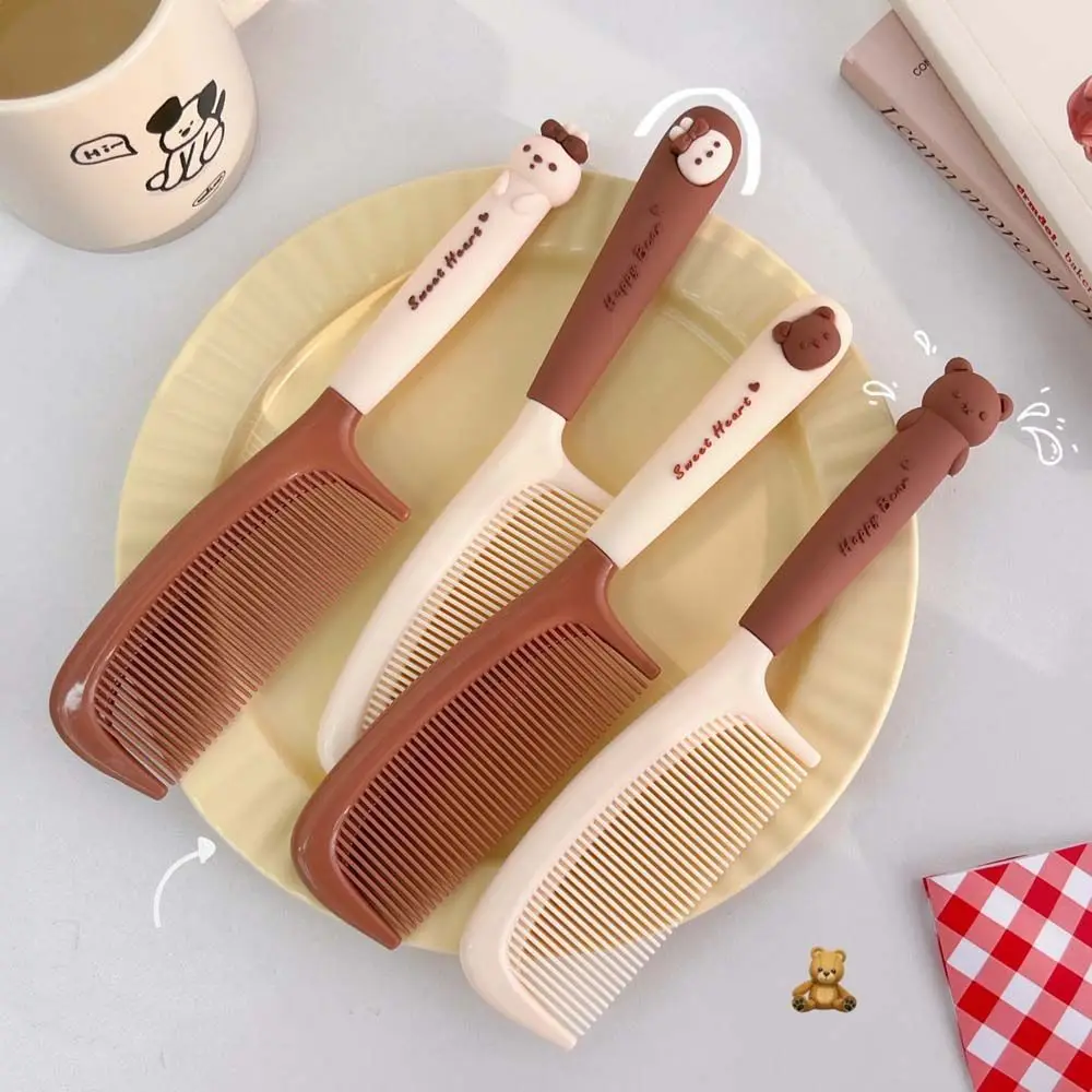 Kawaii Resin Hair Accessories Milk Tea Color Bear Bunny Cartoon Comb Hair Comb Hair Styling Tool Handle Hair Brush