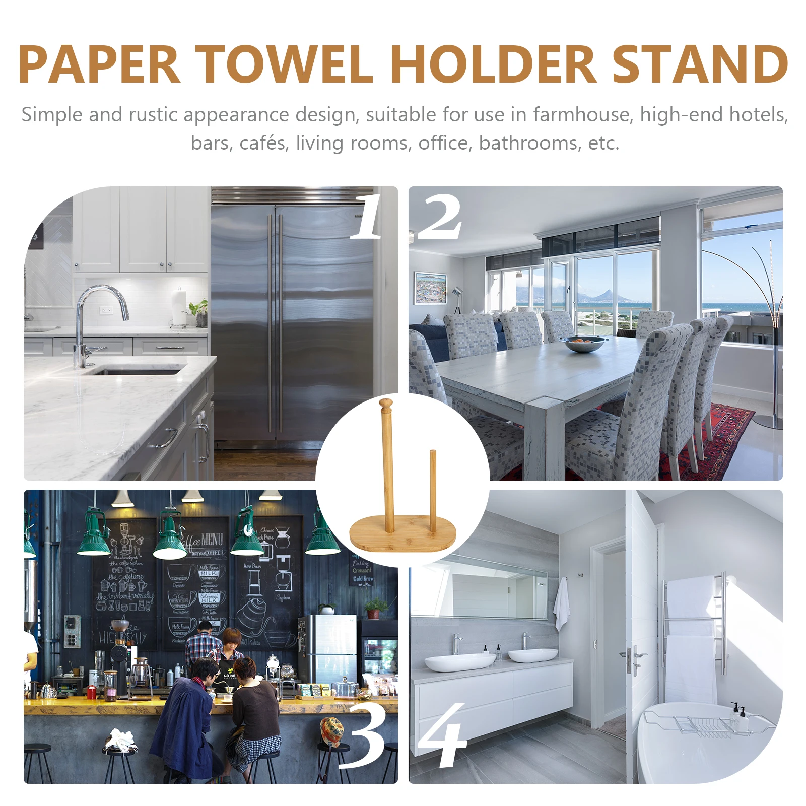 

Bamboo Wood Paper Towel Holder Roll Stand for Kitchen Bathroom Office Countertop Premium Farmhouse Hotel Bar