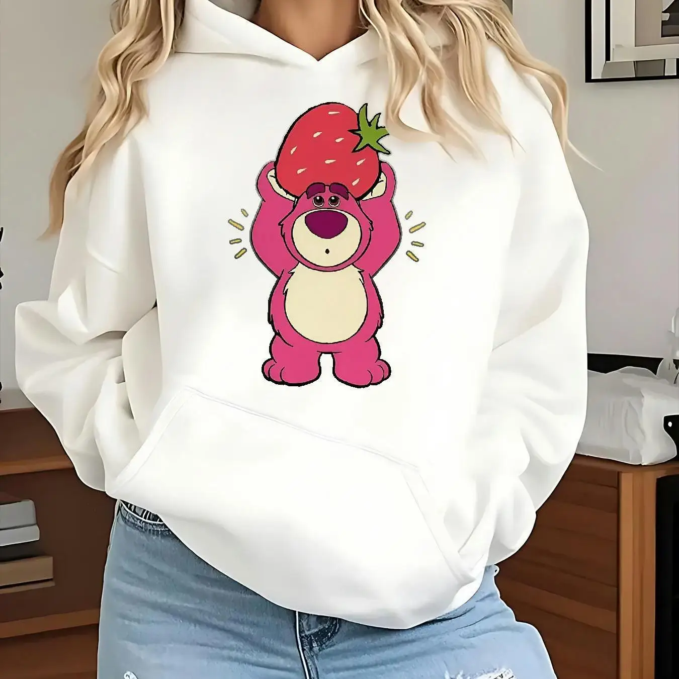 Felpe con cappuccio Disney Lotso Felpe con cappuccio unisex oversize alla moda Felpe autunno e inverno in pile Casual versatile streetwear