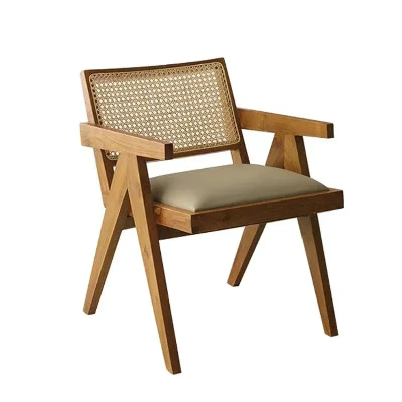 

Japanese-style solid wood dining chair simple backrest rattan chair single