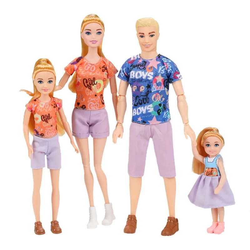 1/6 vestir-se boneca brinquedo moda família boneca conjunto de 4 pessoas mãe pai crianças 30cm boneca conjunto completo com roupas crianças brincar casa brinquedo