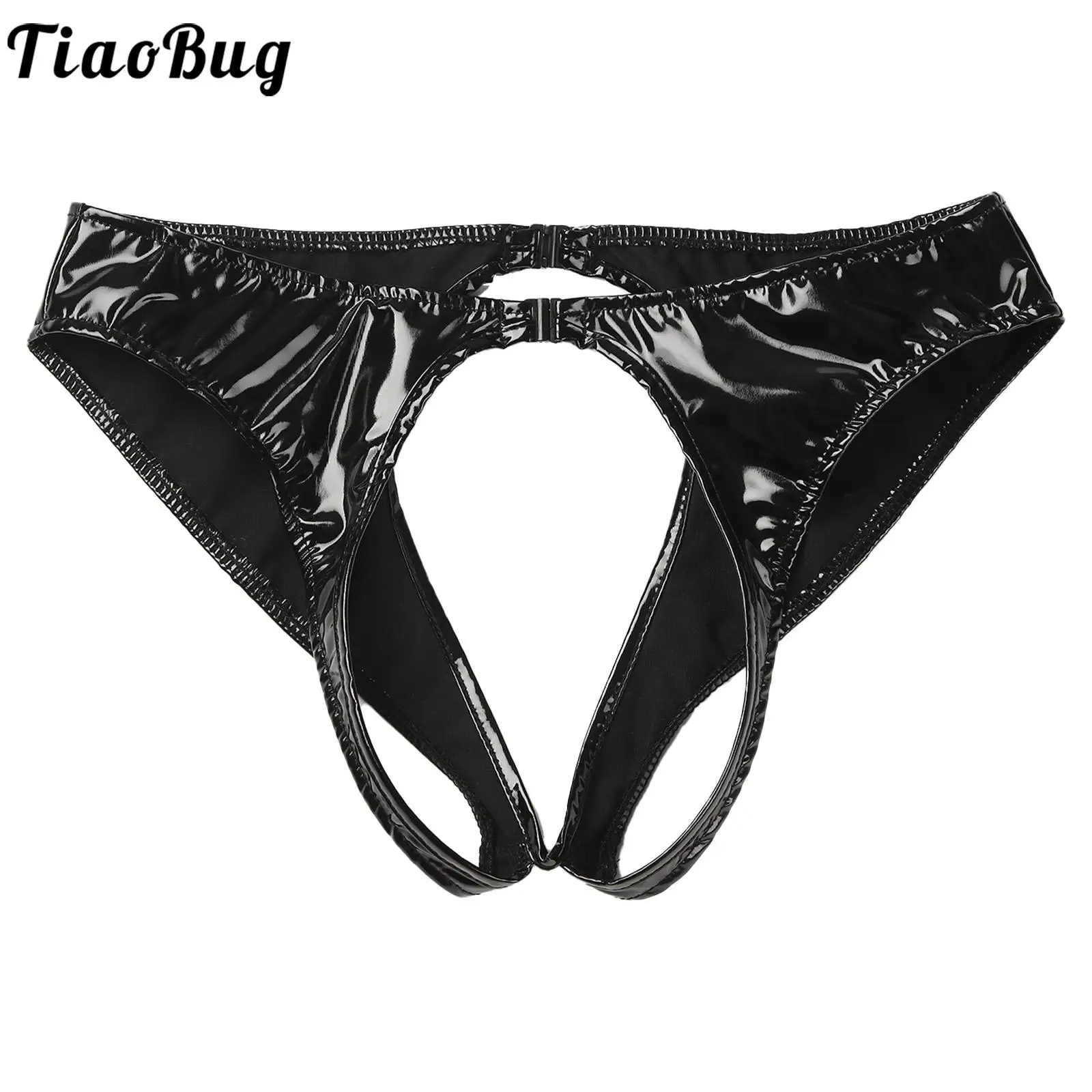 Sexy Lingerie Mens Erotic Open Crotch Panties Latex Underwear Wetlook Leather Males Low Waist Cutout Butt Underpants