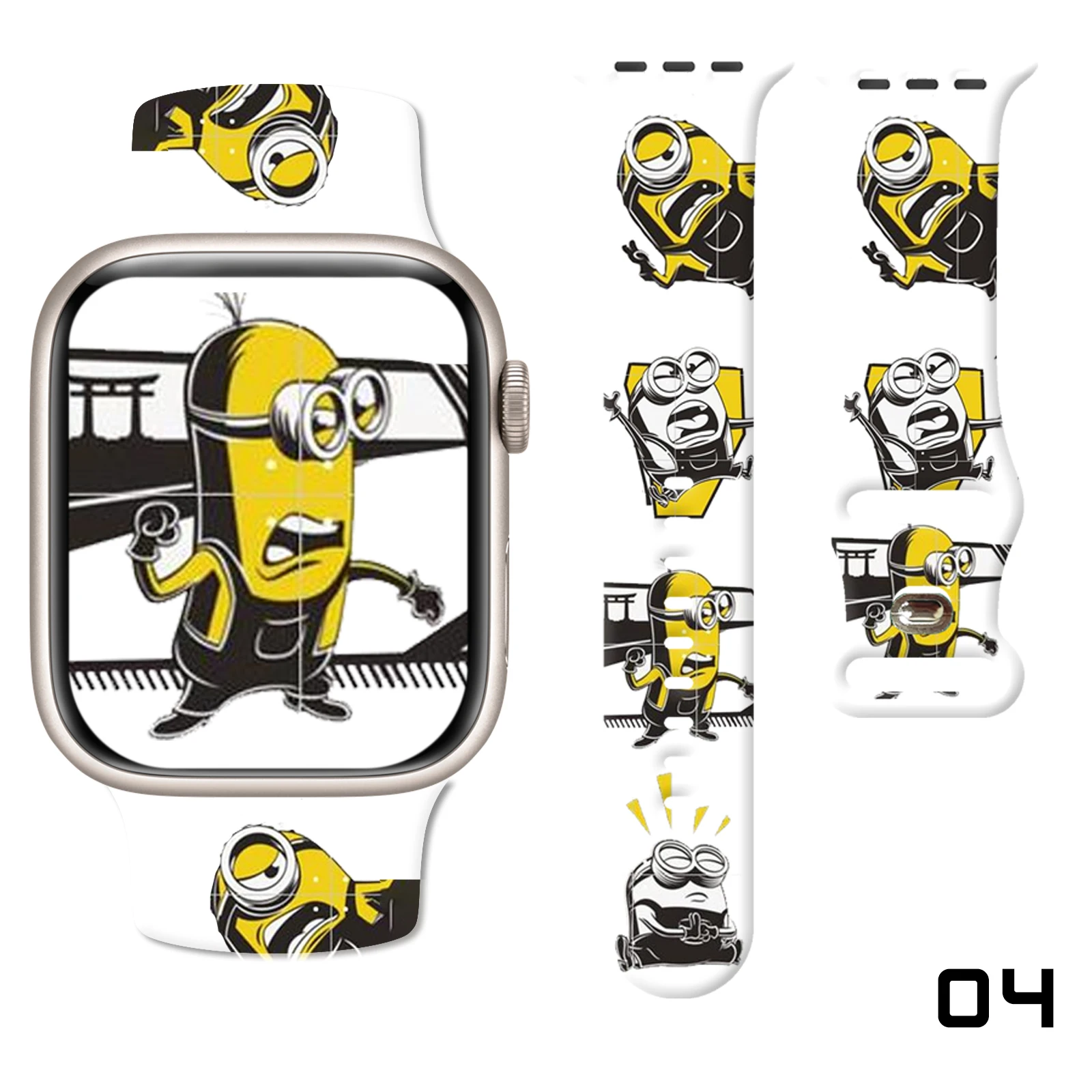 

Classic Yellow Minions Series Pattern Strap for Apple Watch 11/10/9/SE, Soft Waterproof Silicone Replacement Band 45mm/44mm/42mm