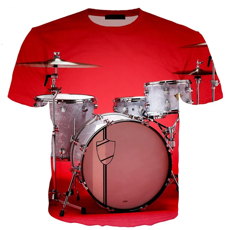 Popular T Shirts For Men 3D Drum Stand Print Tee Top Short Sleeve Oversized Hip Hop O-Neck Casual T Shirts Men Clothing Camiseta